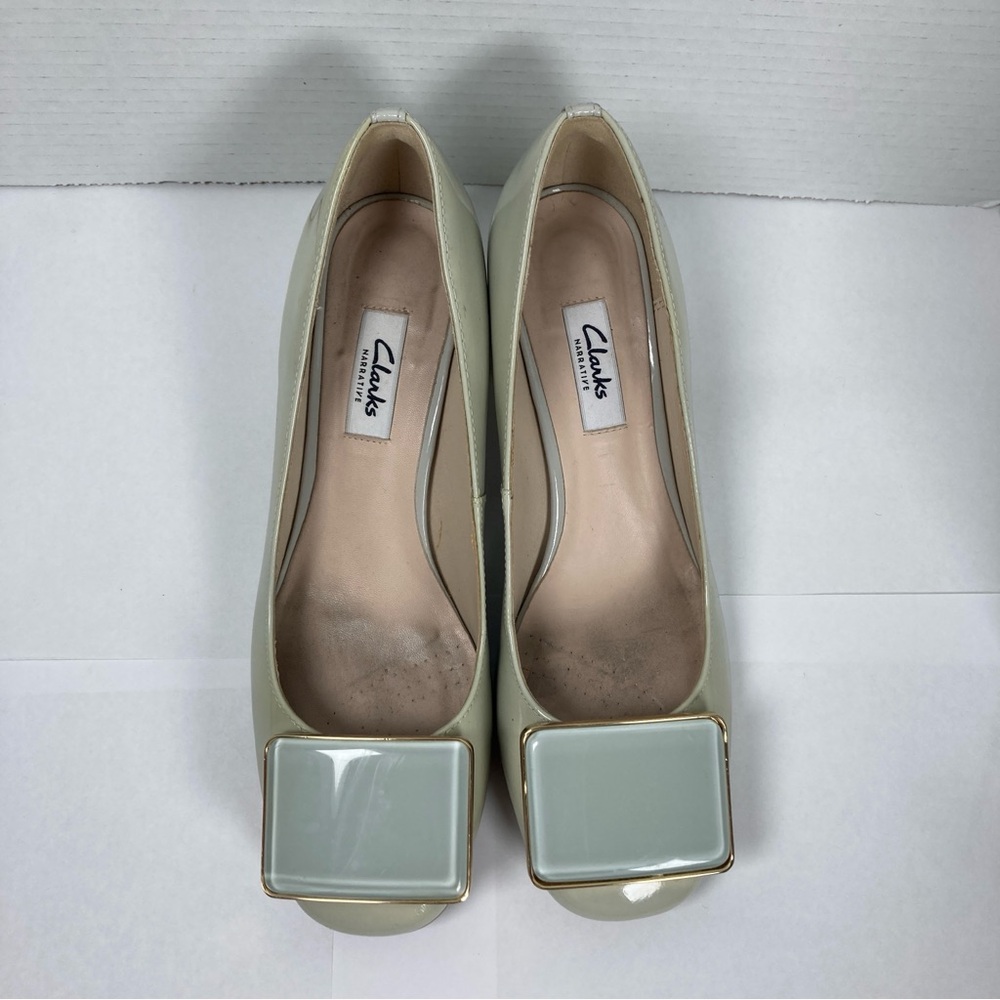 Clark’s Narrative Women’s Shoes 8M Olive Green square patent leather buckle. - Picture 4 of 11